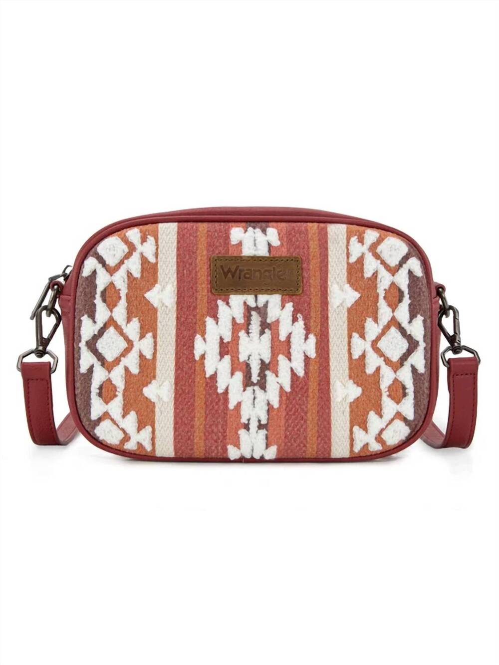 NEW WRANGLER women's sherpa aztec canvas crossbody bag in burgundy